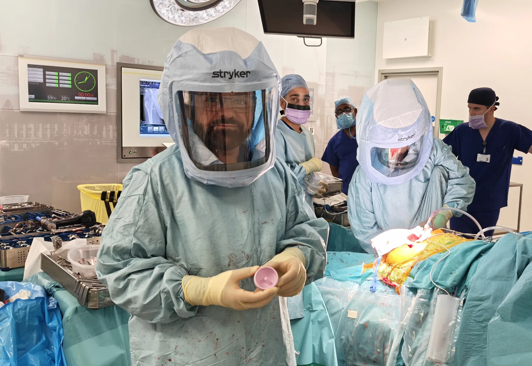 Ceramic-on-ceramic hip resurfacing implant in place during surgery by Mr Shakir Hussain