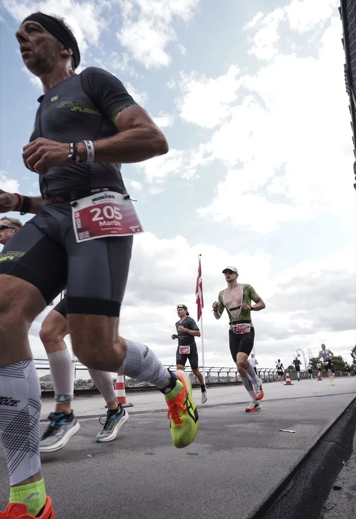 Martin, race number 205, running the Ironman Copenhagen marathon after hip resurfacing
