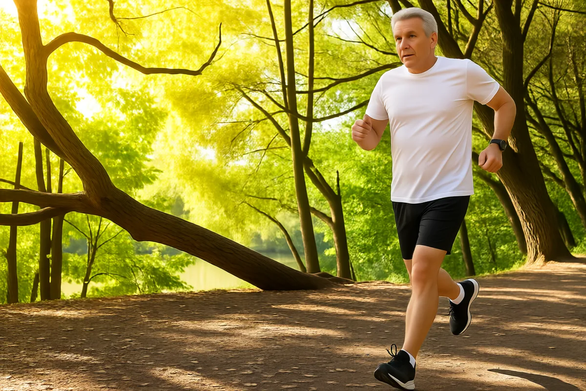 Running after hip resurfacing: a man back to trail running, illustrating the recovery timeline